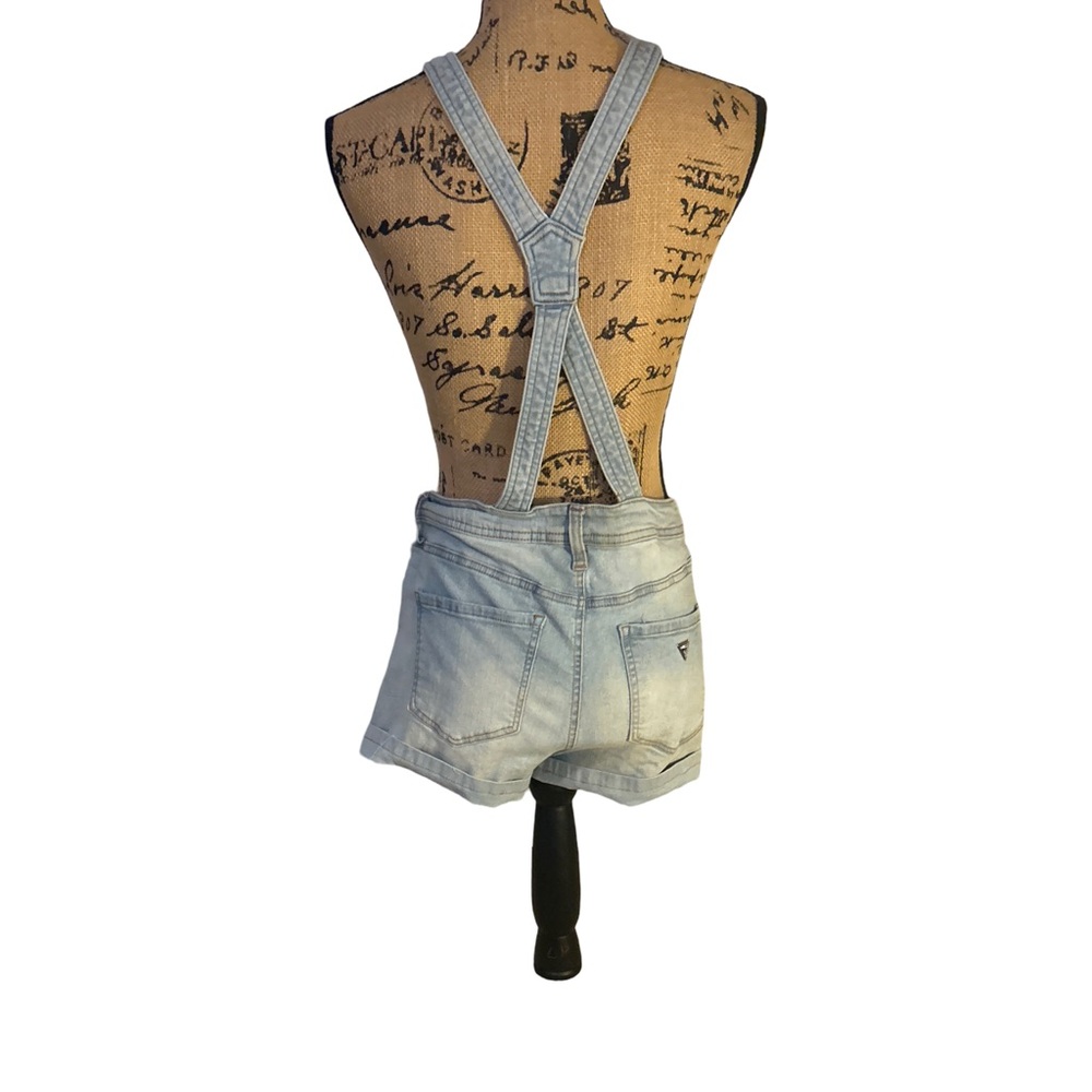 VINTAGE 90s GUESS Denim Shortalls Overalls Women's Size 27  Light Wash Destroyed - Picture 13 of 14